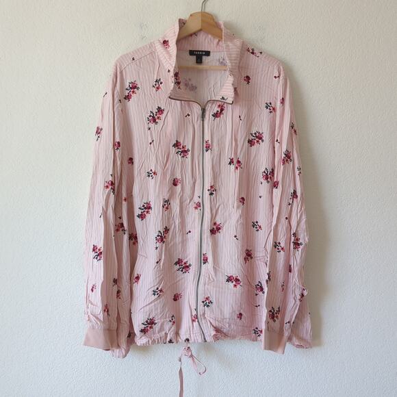 Torrid Jacket Womens 4 4X Pink Floral Zip Layering Top - Picture 7 of 9